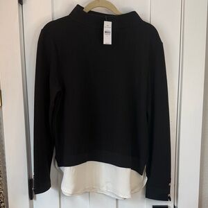 Ann Taylor Black & Cream Colorblock Blouse Size L NWT